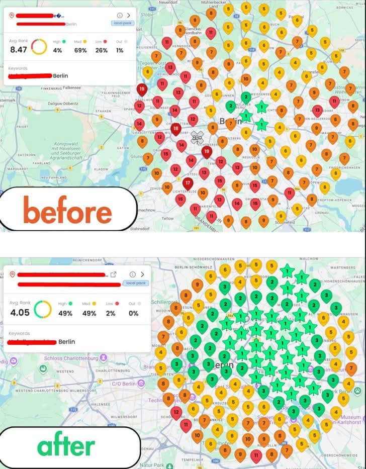 Combined Before and After local map-pack report for a private project